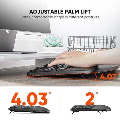 MEETION Ergonomic Keyboard and Mouse, Wireless Keyboard with Vertical Mouse, Split Curved Keyboard with Wrist Rest, Natura...