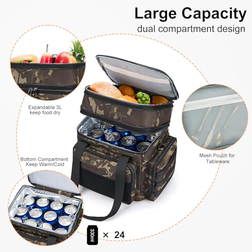 Gafetrey Tactical Lunch Box for Men, Insulated Bag Adult, Thermal Lunchbox Leakproof Waterproof Cooler Bag, Dual Compartme...