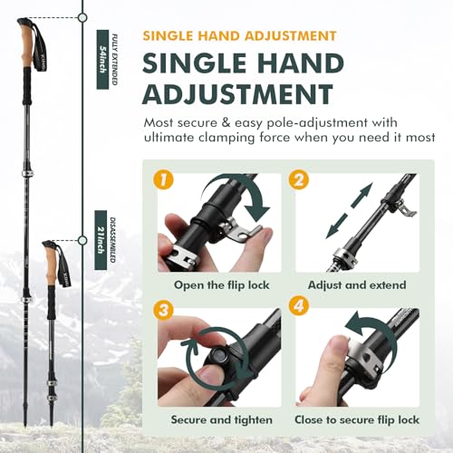 KINGGEAR TPC-3K 100% Carbon Fiber Trekking Poles for Hiking - Ultralight Collapsible Hiking Poles with Cork & EVA Foam Gri...