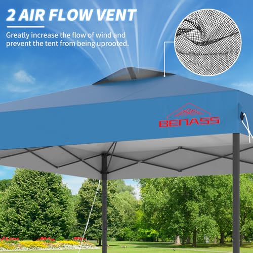 Benass 12x12 Pop Up Canopy, Easy Up Canopy Tent, Heavy Duty Tents for Parties, One Person Set Up Event Tent, Light Blue
