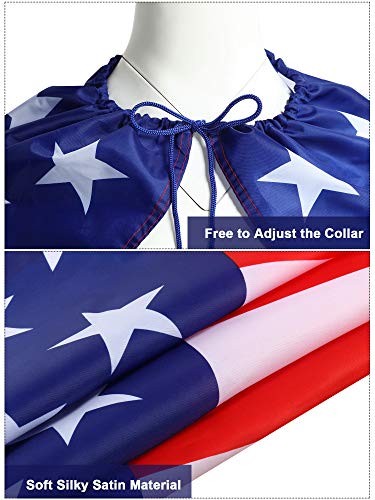 Frienda American Flag Costume Cape, Retro 80's USA Sunglasses and Flag Headband for 4th of July Red White and Blue Costumes