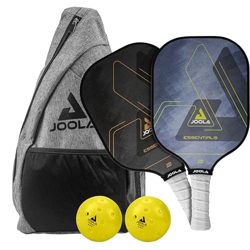 JOOLA Beastmode by Marshawn Lynch or Essentials Pickleball Paddle Set of Two with Reinforced Fiberglass Surface and Honeycomb Polypropylene Core ? Includes 2 Rackets, 4 Balls, and Storage Carry Bag