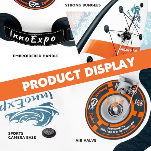 InnoExpo Inflatable Stand Up Paddle Boards with Premium Accessories, Wide Stable SUP Paddle Board Design, Non-Slip Comfort...