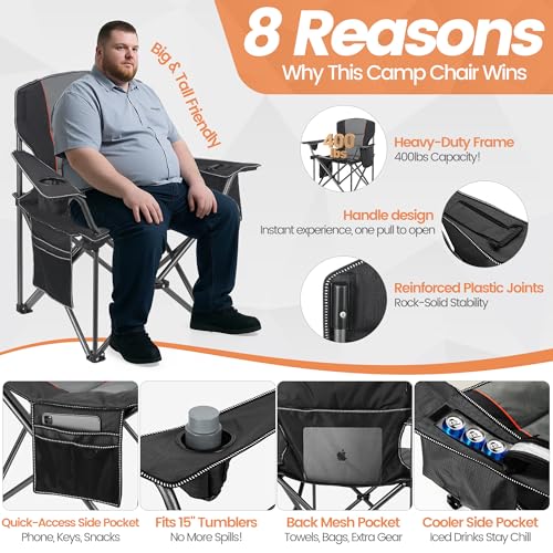 WEIDIORME 2 Pack Heavy Duty Oversized Camping Chair for Adults 400lbs w/Lumbar Support - Folding Chairs with Side Pocket, ...