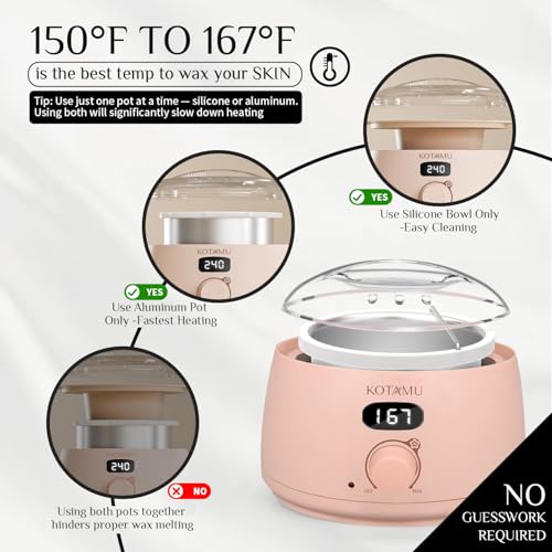 KOTAMU Wax Kit Pink Digital Hair Removal Waxing Kit for Women & Men Hot Wax Warmer Pot for Face, Eyebrow, Body, Brazilian,...