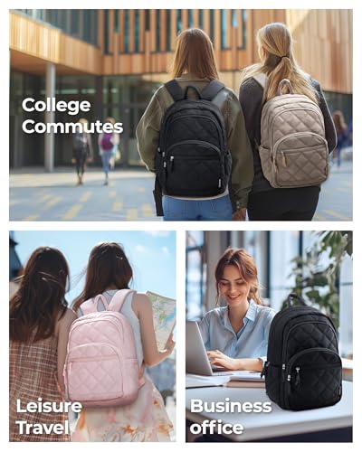 BAGSMART Travel Laptop Backpack, College Backpack for Women, Quilted Small Computer Bookbag, Water-Resistant 15.6 Inch Lap...