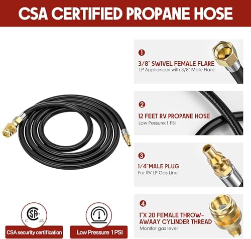 12 FT Propane Quick Connect Hose for RV to Gas Grill, Propane Quick Connect Fittings for 1 LB Throwaway Bottle Connects 1 ...