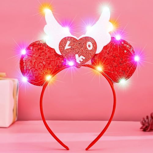 BARTOSI Valentine's Day Headband Light Up Love Heart Headbands LED Hair Accessories for Women and Girls