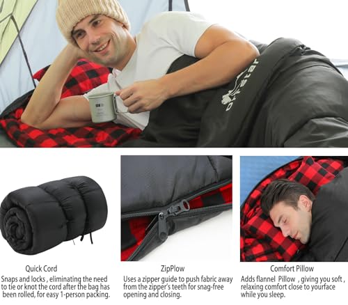 ORRSTAR Sleeping Bag Cold Weather Sleeping Bags for Adults 0 Degree Sleeping Bag with Pillow Extra Large Flannel Big and T...