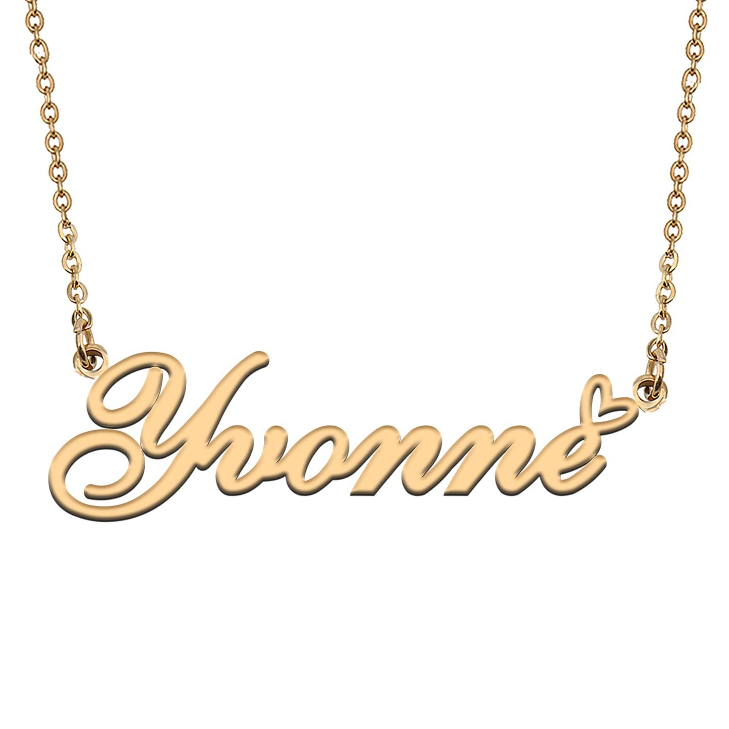 HUAN XUN Yvonne Name Necklace for Women 18k Plate Nameplate Custom Necklaces Charm Stainless Steel Jewelry Gifts for Family