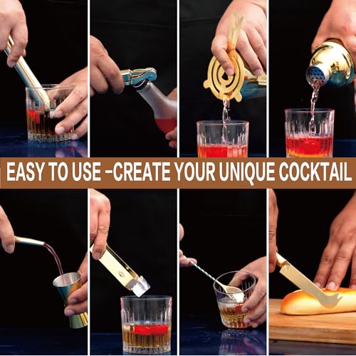 JNWINOG 12Pcs-Cocktail Shaker Set Stainless Steel Bartending Kit 18.6oz Cocktail Bar Set Cocktail Mix Drink Making Kit Pro...