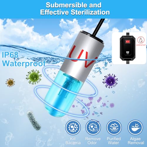 JAHEA Aquarium Clean Light，3 W mini &13W Submersible Light with UV Test Card,Aquarium Water Clean Green Clear Waterproof C...