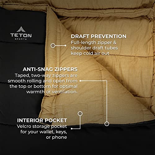 TETON Sports Deer Hunter Sleeping Bag, Warm and Comfortable Camping Sleeping Bag, Teton Tough Canvas Shell for Camping, Hu...