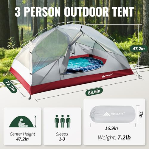 Forceatt Tent for 2 and 3 Person is Waterproof and Windproof, Camping Tent for 3 to 4 Seasons,Lightweight Aluminum Pole Ba...