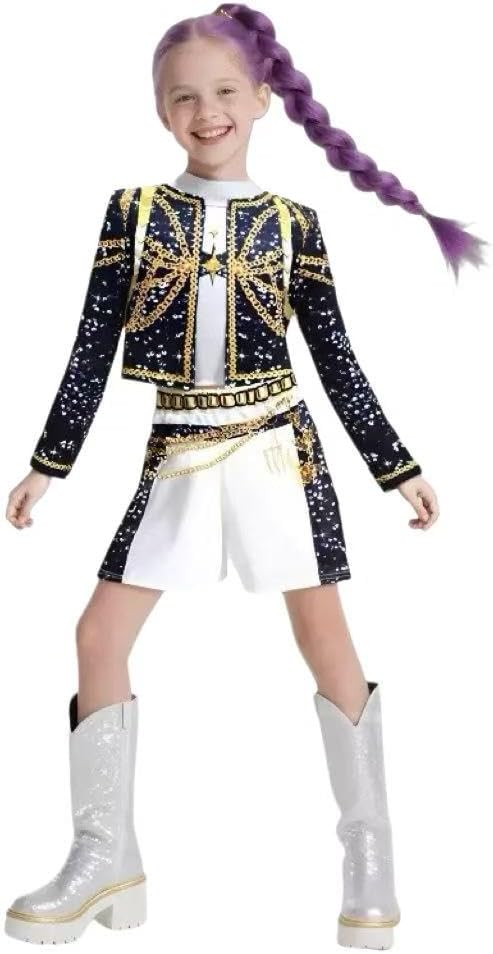 ADCHUNTUCOS Girls Halloween Costume, Black and Yellow Polyester Top and Pants Set for Cosplay Events and Parties