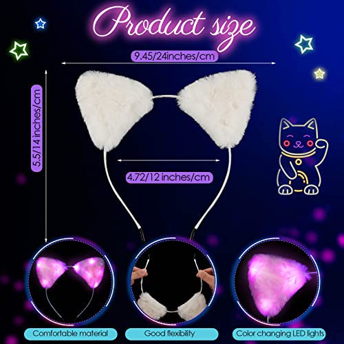 Juexica Light up Cat Ear Headband LED Kitty Ear Furry Cute Headbands Glow for Party Concert Night Clubs Birthday Cosplay