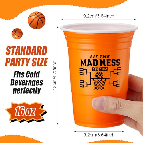 Yungyan 50 Pcs March Basketball Madness Party Plastic Cups, Let The Madness Begin Decorations, 16 oz Disposable Plastic Cu...