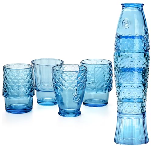 Frcctre Set of 4 Koi Fish Design Drinking Glasses, Stackable Drinking Glasses Fish Shaped Beverage Cups Juice Tumblers Dri...