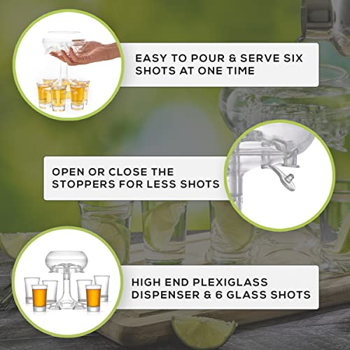 JoyJolt 6 Shot Glass Dispenser and Glass Set. 32oz Liquor Dispenser for Home Bar Accessories, Parties