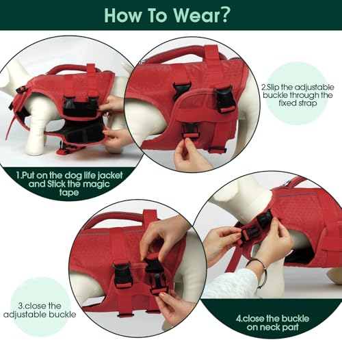Kuoser Dog Life Jacket High Flotation, Reflective Dogs Life Vest for Swimming Boating, Adjustable Small Medium Large Dog l...