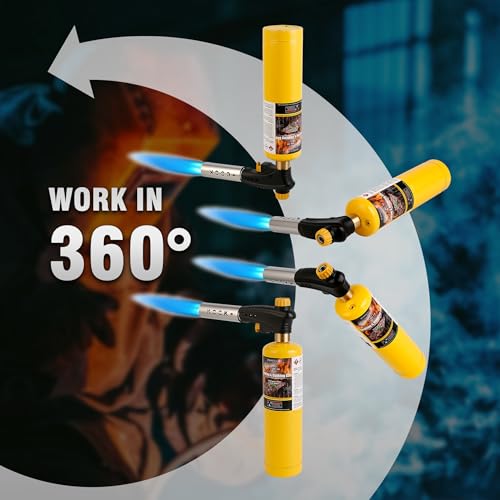 KOOKCOOK Propane Torch Head,Powerful 4-Flame Blow Torch Head Trigger Start Propane Torch with Igniter MAPP Gas Torch Kit G...