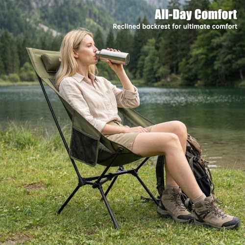 SUNNYFEEL High Back Camping Chair, 15 Second Setup Frame, 330lb Capacity, Portable Backpacking Chair, Lightweight & Compac...