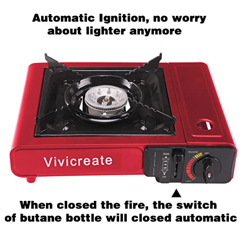 Vivicreate 8500 BTU Portable Butane Gas Stove for Camping Cooking Outdoor, Lightweight Portable Stove Burner with Auto Ign...