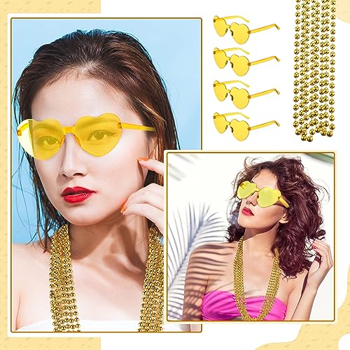 Mepase 24 Pcs Beads Necklaces and Heart Sunglasses 80s Accessories for Adults Valentines Parade Wedding Birthday Party Favor