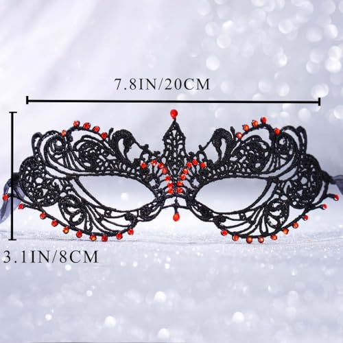 Flimire Masquerade Mask for Women Black Rhinestone Lace Mask Mardi Gras Costume Party Eye Mask