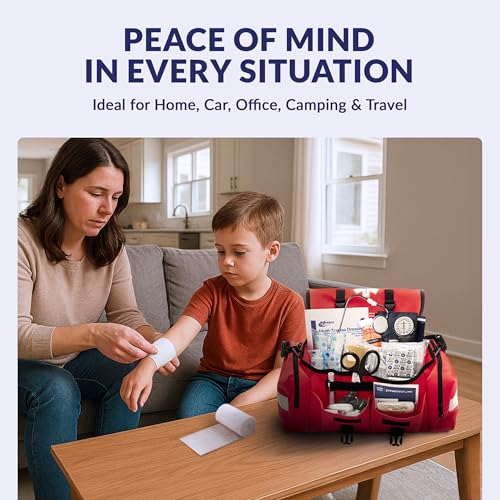 MFASCO First Aid Kit - Fully Stocked Portable Reflective Bag -First Responder Emergency Response Kit -for Natural Disaster...