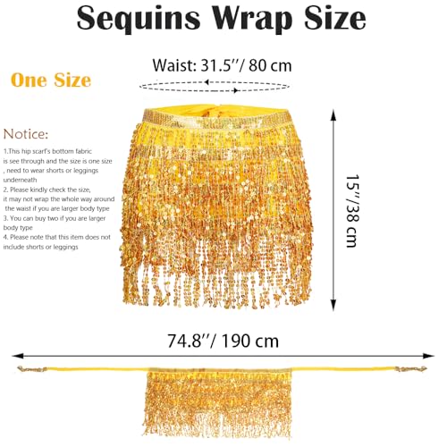 Women's Sequin Tassel Skirts Rave Fringe Hip Scarf for Festival