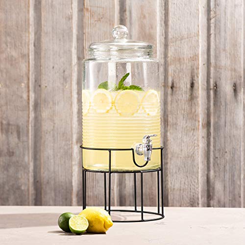 Style Setter Beverage Dispenser Cold Drink Dispenser Glass Jug, Metal Stand & Leak-Proof Acrylic Spigot Great for Parties,...