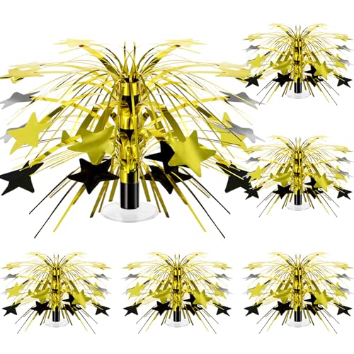 Memorywuu 6 Pcs Black and Gold Foil Spray Centerpieces for Tables Metallic Star Table Decorations for Birthday Party Favor...