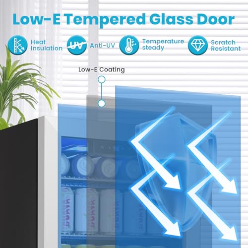WINEBOSS 17 Inch Beverage Refrigerator and Cooler, 116 Cans Mini Beverage Fridge with Reversible Glass Door for Soda Beer ...