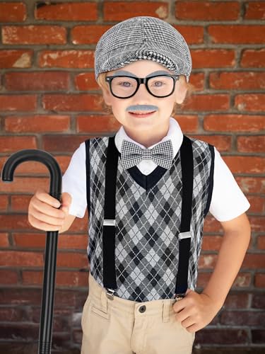 Luces 100th Days of School Costume, Boys Old Man Costume Vest Hat Accessories, Kids 100th Day of School Cosplay Outfit
