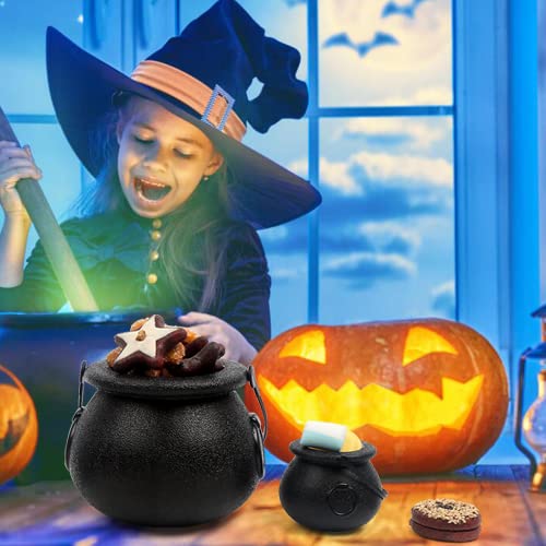 CCINEE Black Cauldron with Handle, 4Inch Plastic Candy Kettle Bucket for St.Patrick's Day, Candy Holders for Halloween Witch Party Favor Decor,Pack of 9