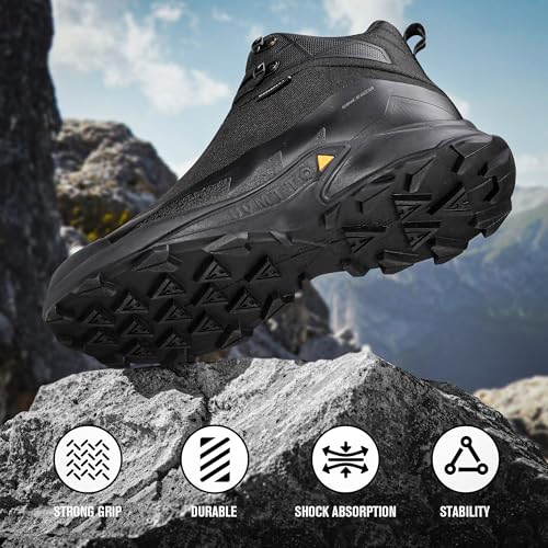 HUMTTO Men's Waterproof Hiking Boots Lightweight Breathable Mid Ankle Trekking Trail Shoes Anti-Slip Work Boots for Backpa...
