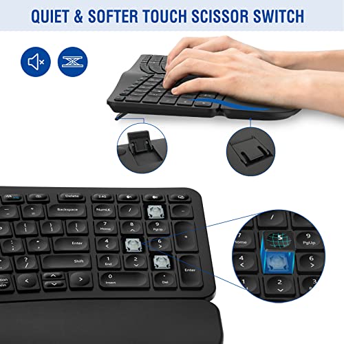 MK960 Ergonomic Wireless Keyboard Mouse Combo, Bluetooth/2.4G Split Design Keyboard with Palm Rest and 4 Level DPI Adjusta...