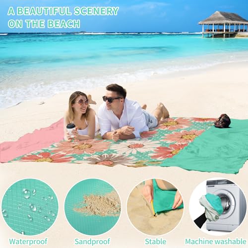 BYDOLL Beach Blanket Waterproof Sandproof 78''×81'' Suits1-4 Adults Compact Lightweight Oversized Sand-Free Blanket Large ...