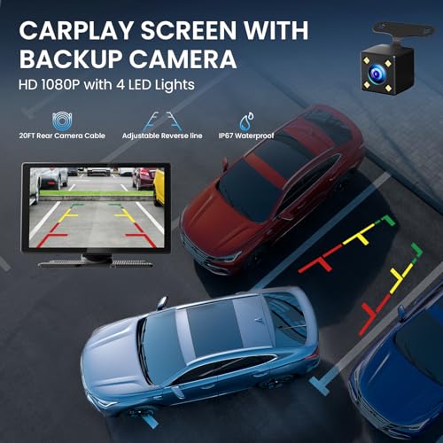 TECXERLLON 9.0" Wireless CarPlay Screen for Car, Android Auto Screen for Car with Backup Camera, Portable Touchscreen car ...