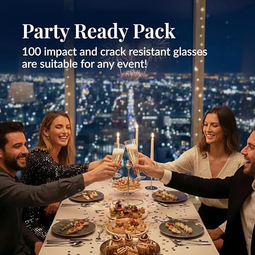 Prestee 100 Pack Clear Plastic Champagne Flutes - 4.5 oz Durable Disposable Champagne Glasses for Parties, Weddings, Toast...