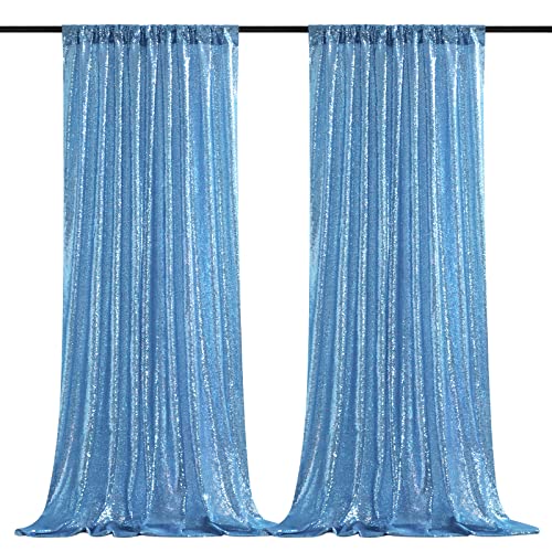 B-COOL Baby Blue Sequin Backdrop Curtains 2 Pieces 2ftx8ft Party Photography Sparkly Background Prom Drapes Wedding Baby S...