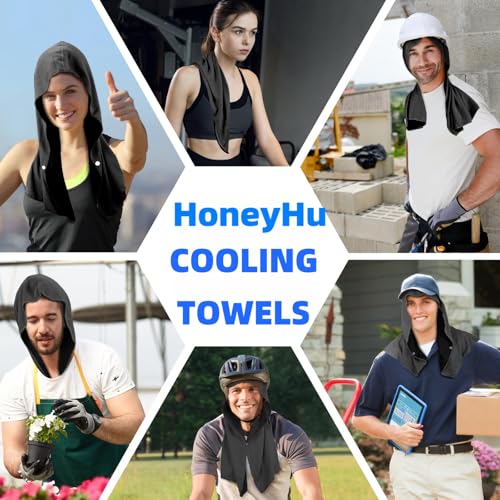 HoneyHu Artic Cool Towel 2-Pack | UPF 50+ Cooling Hoodie Towel, Instant Chill for 2 Hours | Reusable Sun Protection for Me...