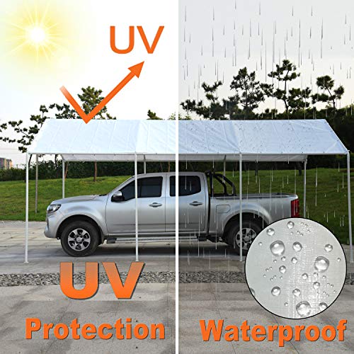 Thanaddo 10 x 20 Ft Carport Replacement Canopy Cover Garage Top Tent Shelter Tarp with Free 44 Ball Bungee Cords,White(Onl...