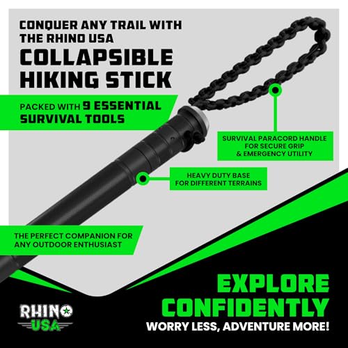 Rhino USA Tactical Hiking Stick with Integrated Survival Kit – Essential Camping Gear for Hiking & Trekking – Durable Tact...