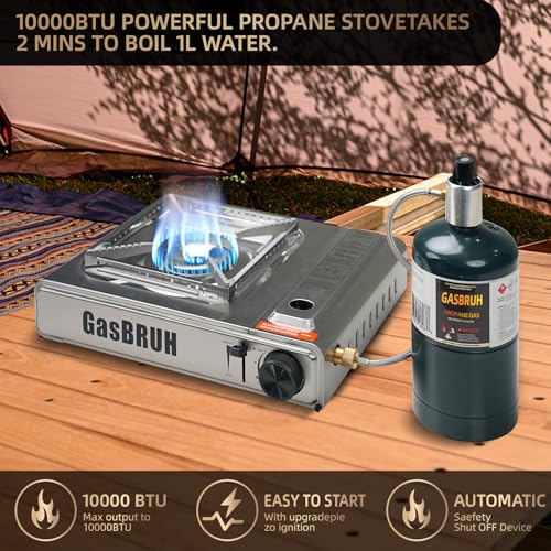 GasBRUH Propane or Butane Stove with Windblocker,Dual Fuel 10000BTU Stainless Steel Portable Camping Stove with CarryCase,...