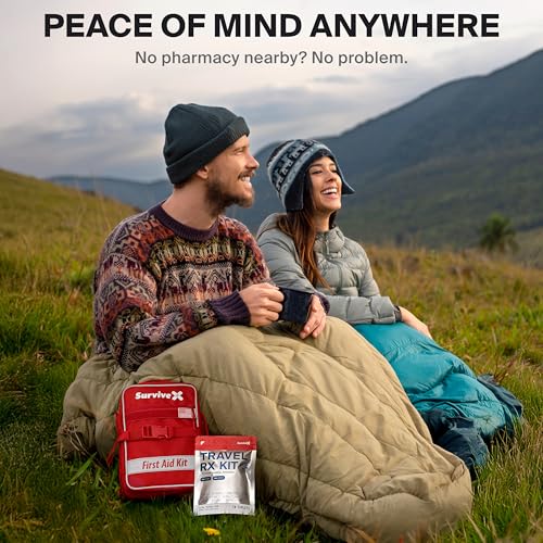 SurviveX Travel Medicine Kit - Compact TSA-Approved Medication Pack for Travel, Camping, Cruises - Includes Over-The-Count...