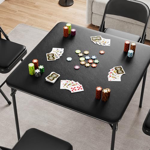 GarveeHome 33.6 in Folding Card Table, Portable Square Folding Table with PU Leather Soft Cushion, Foldable Table Suitable...