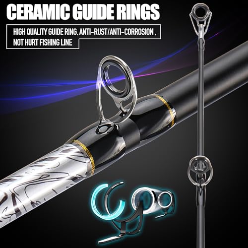 Sougayilang Fiberglass Fishing Pole Conventional Reel Combo with Durable P-Cork Rod Handle, Medium Heavy for Catfish Salmo...