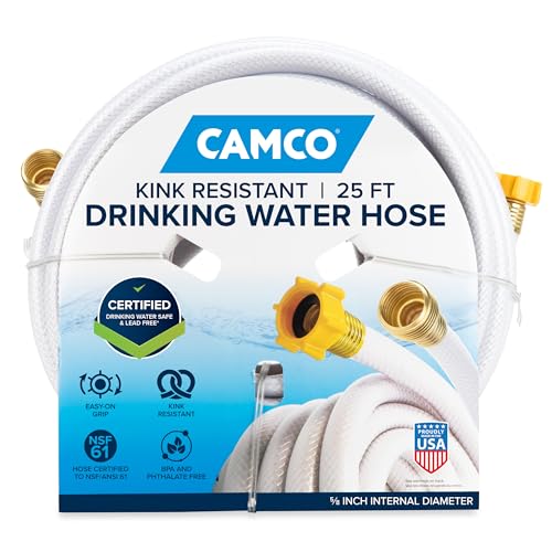 Camco TastePURE 25-Ft Water Hose - RV Drinking Water Hose Contains No Lead, No BPA & No Phthalate - Features Diamond-Hatch...
